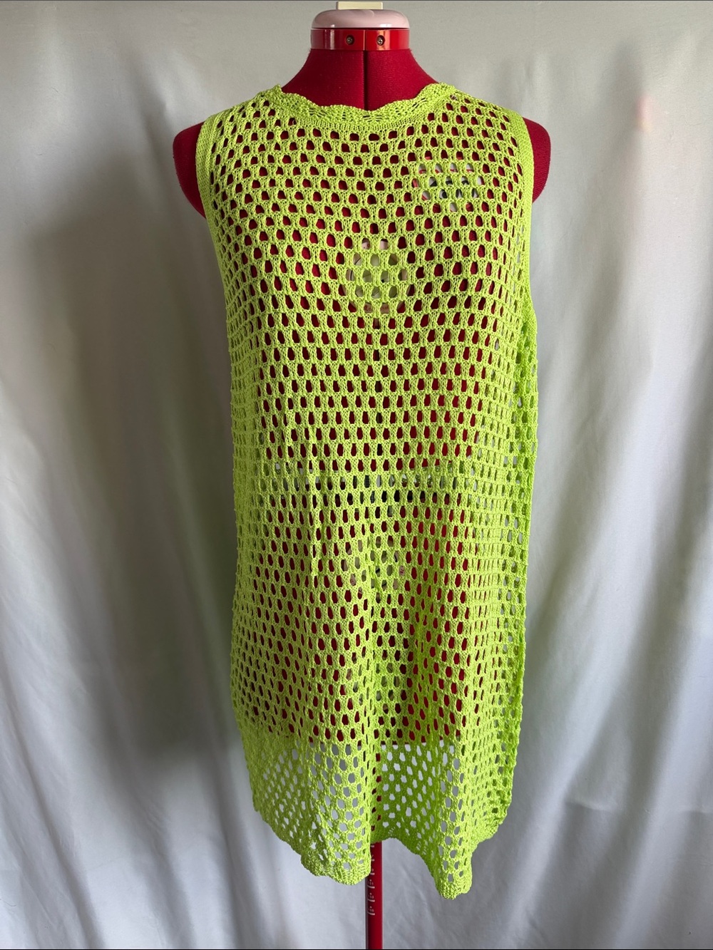Handmade Neon Lime Crochet Swim Cover-Up Vest